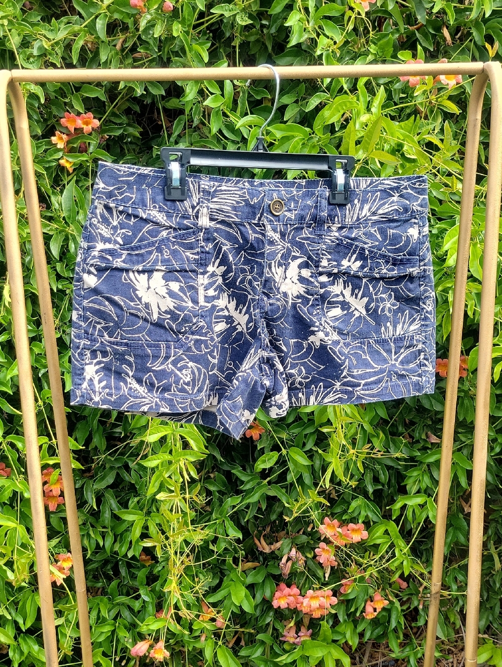 UNIONBAY Navy and Cream Floral Patterned Jean Shorts